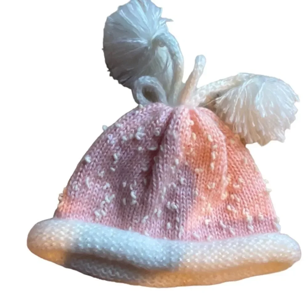 Vintage Handmade Baby/Toddler Pink and White Sweater with Matching Cap NWOT